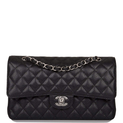 Chanel Medium Classic Double Flap Bag Black Caviar Silver Hardware