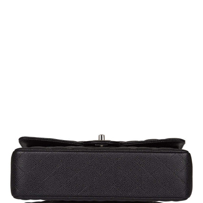 Chanel Medium Classic Double Flap Bag Black Caviar Silver Hardware