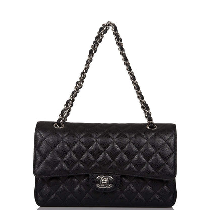 Chanel Medium Classic Double Flap Bag Black Caviar Silver Hardware