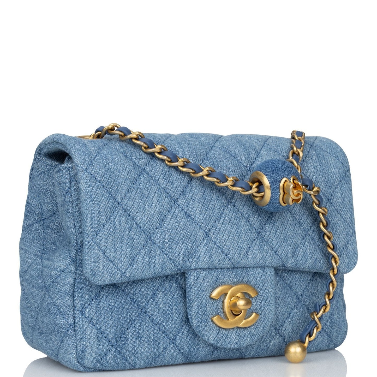 Chanel Pearl Crush Mini Square Flap Bag Denim Antique Gold Hardware