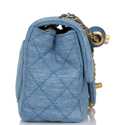 Chanel Pearl Crush Mini Square Flap Bag Denim Antique Gold Hardware