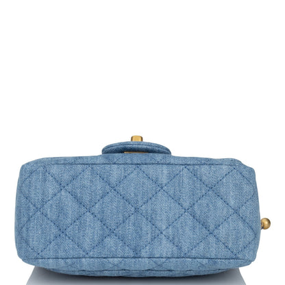 Chanel Pearl Crush Mini Square Flap Bag Denim Antique Gold Hardware