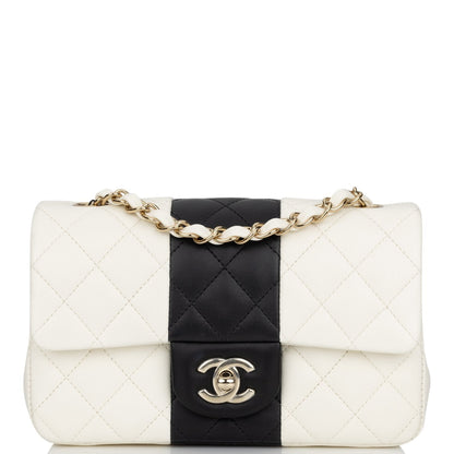 Chanel Mini Rectangular Flap Bag White and Black Lambskin Light Gold Hardware