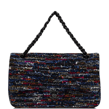 Chanel Medium Classic Double Flap Bag Navy Tweed Black Hardware