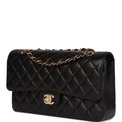 Chanel Medium Classic Double Flap Bag Black Quilted Caviar Gold Hardware