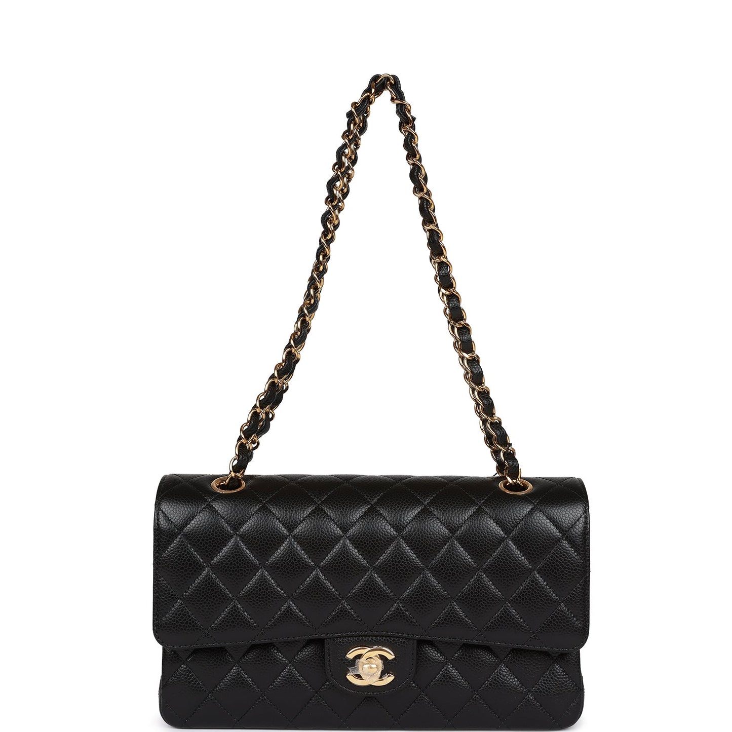 Chanel Medium Classic Double Flap Bag Black Quilted Caviar Gold Hardware