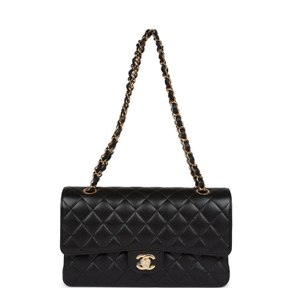 Chanel Medium Classic Double Flap Bag Black Quilted Caviar Gold Hardware