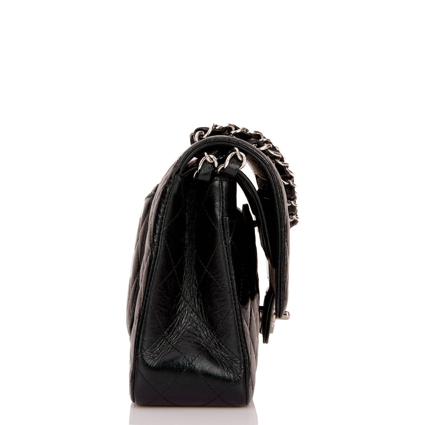 Chanel Medium Classic Double Flap Bag Black Iridescent Quilted Crumpled Calfskin Silver Hardware