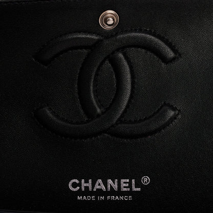 Chanel Medium Classic Double Flap Bag Black Iridescent Quilted Crumpled Calfskin Silver Hardware