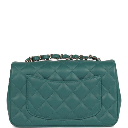Chanel Mini Rectangular Flap Bag Green Lambskin Light Gold Hardware