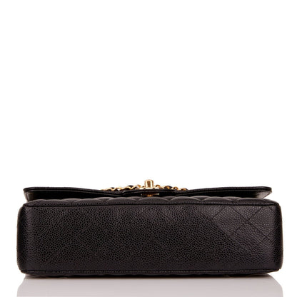 Chanel Medium Classic Double Flap Bag Black Quilted Caviar Gold Hardware