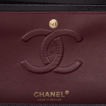 Chanel Medium Classic Double Flap Bag Black Quilted Caviar Gold Hardware