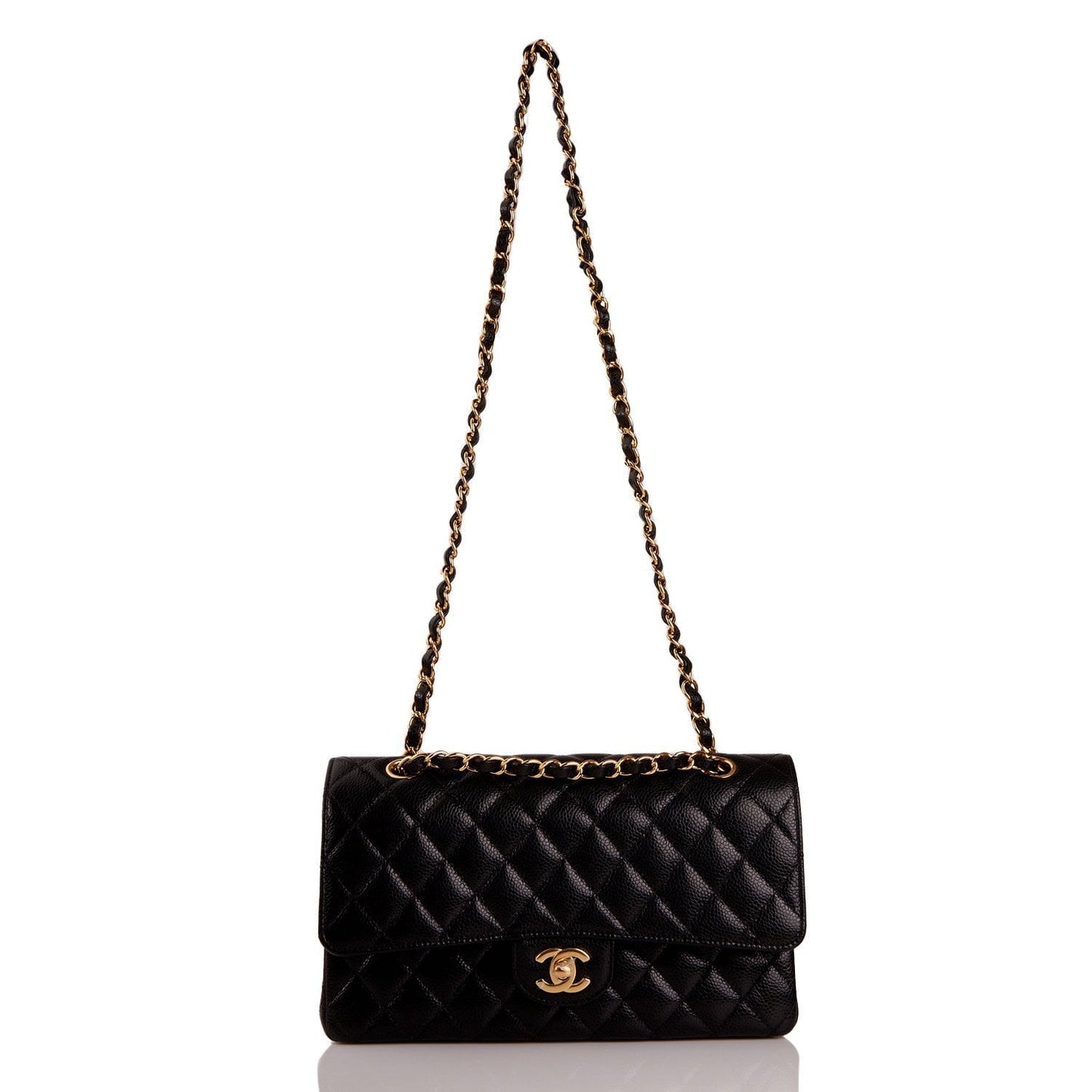 Chanel Medium Classic Double Flap Bag Black Quilted Caviar Gold Hardware