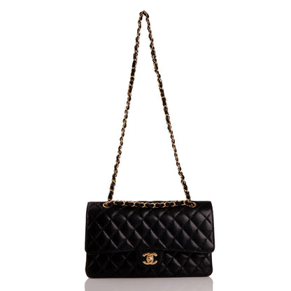 Chanel Medium Classic Double Flap Bag Black Quilted Caviar Gold Hardware