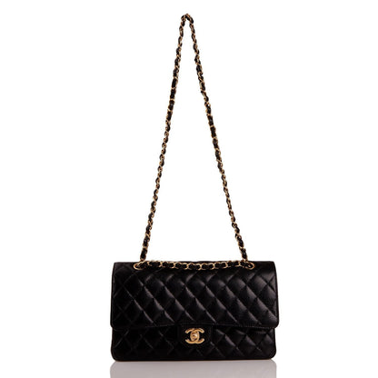 Chanel Medium Classic Double Flap Bag Black Quilted Caviar Gold Hardware