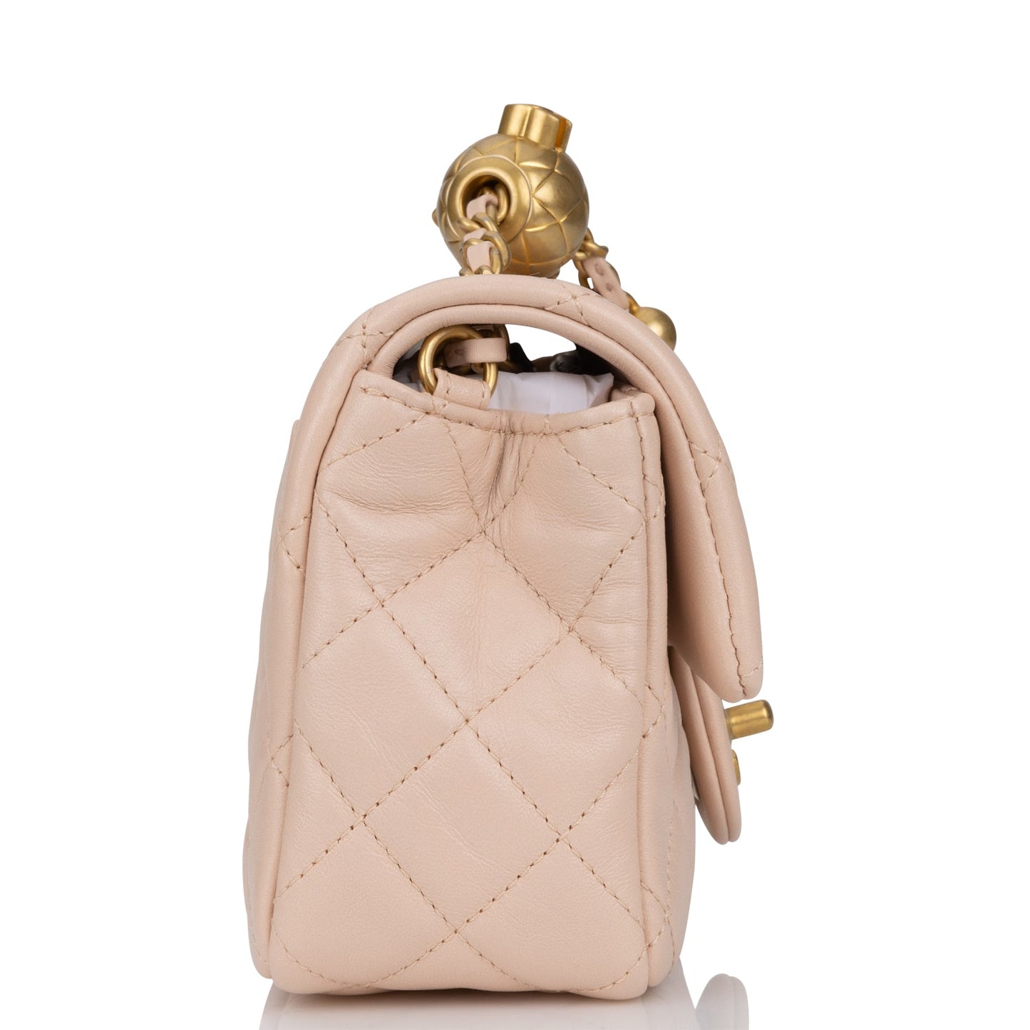 Chanel Pearl Crush Mini Rectangular Flap Bag Light Beige Lambskin Antique Gold Hardware