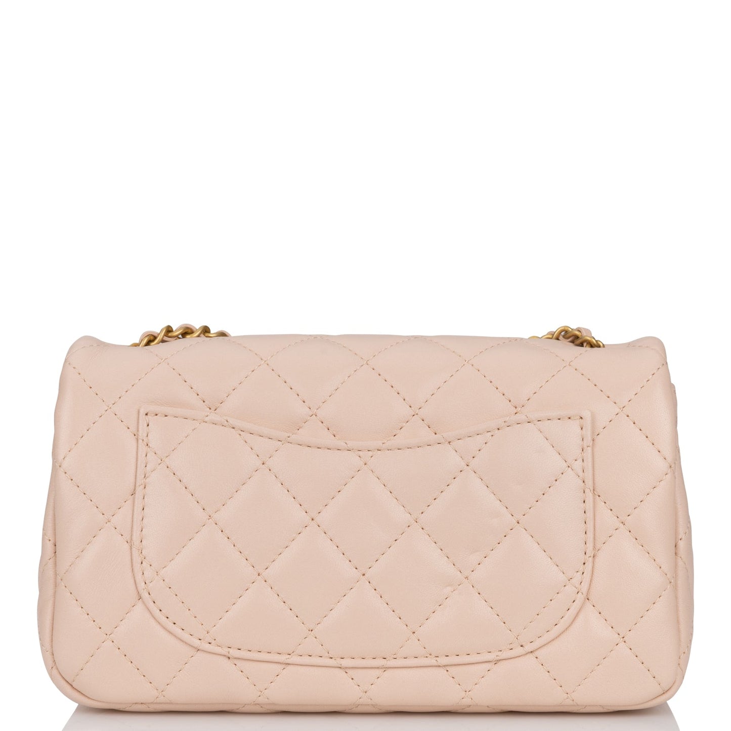 Chanel Pearl Crush Mini Rectangular Flap Bag Light Beige Lambskin Antique Gold Hardware