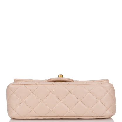 Chanel Pearl Crush Mini Rectangular Flap Bag Light Beige Lambskin Antique Gold Hardware