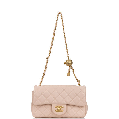Chanel Pearl Crush Mini Rectangular Flap Bag Light Beige Lambskin Antique Gold Hardware