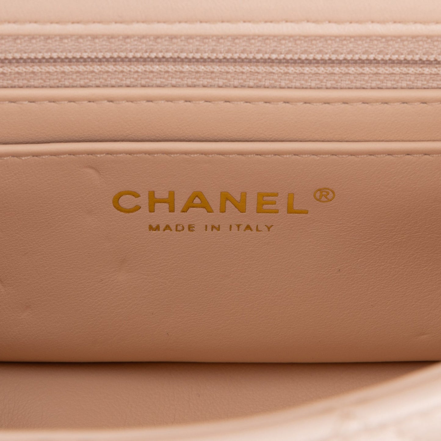 Chanel Pearl Crush Mini Rectangular Flap Bag Light Beige Lambskin Antique Gold Hardware