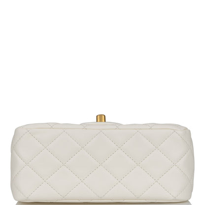 Chanel Pearl Crush Mini Square Flap Bag White Lambskin Antique Gold Hardware
