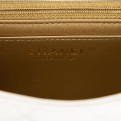 Chanel Pearl Crush Mini Square Flap Bag White Lambskin Antique Gold Hardware