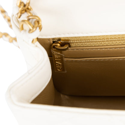 Chanel Pearl Crush Mini Square Flap Bag White Lambskin Antique Gold Hardware