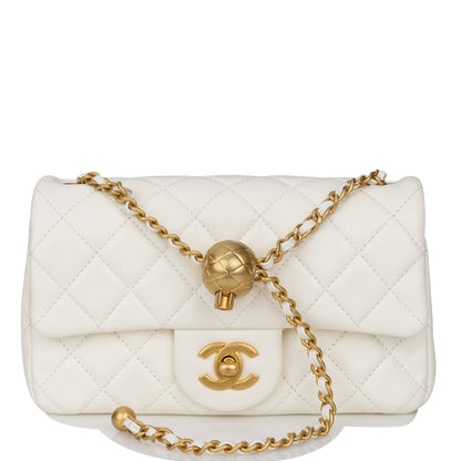 Chanel Pearl Crush Mini Rectangular Flap Bag White Lambskin Antique Gold Hardware