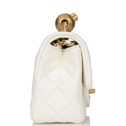 Chanel Pearl Crush Mini Rectangular Flap Bag White Lambskin Antique Gold Hardware