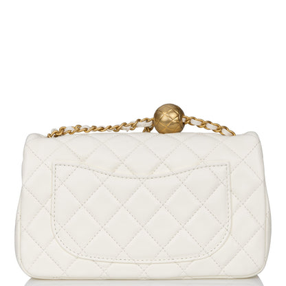 Chanel Pearl Crush Mini Rectangular Flap Bag White Lambskin Antique Gold Hardware
