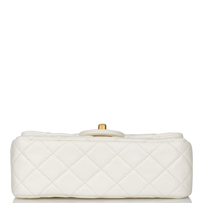 Chanel Pearl Crush Mini Rectangular Flap Bag White Lambskin Antique Gold Hardware