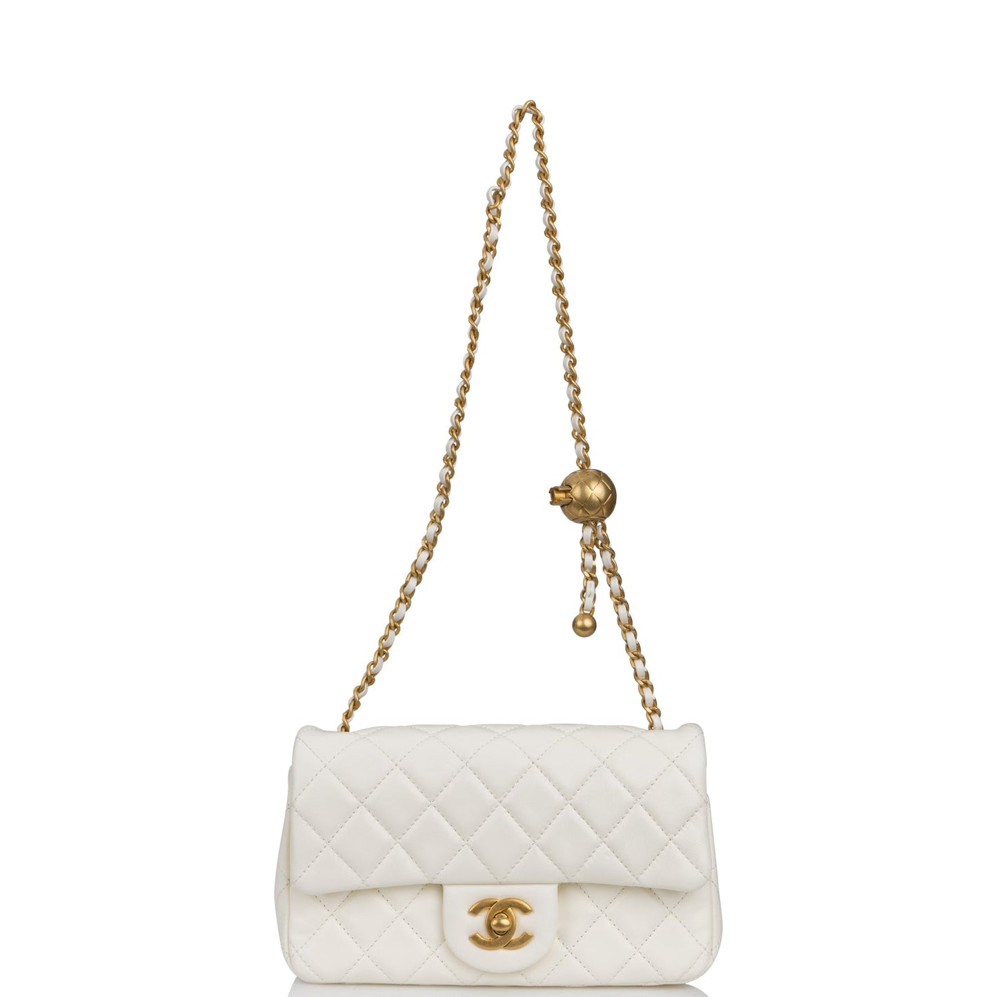 Chanel Pearl Crush Mini Rectangular Flap Bag White Lambskin Antique Gold Hardware