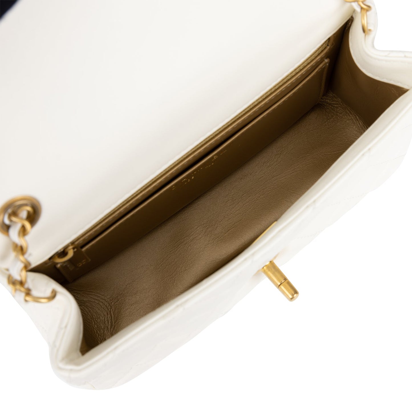 Chanel Pearl Crush Mini Rectangular Flap Bag White Lambskin Antique Gold Hardware