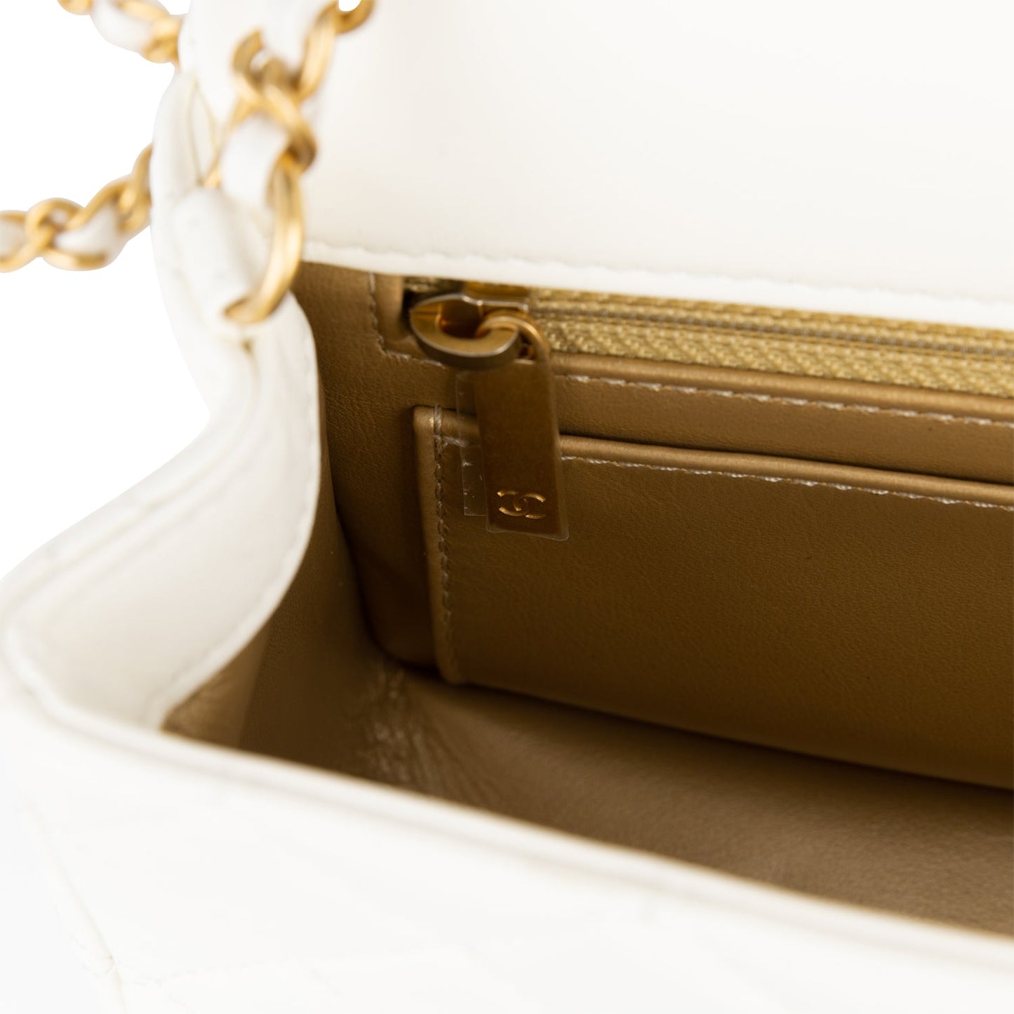 Chanel Pearl Crush Mini Rectangular Flap Bag White Lambskin Antique Gold Hardware