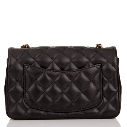 Chanel Mini Rectangular Flap Bag Black Lambskin Light Gold Hardware