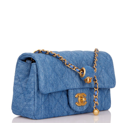 Chanel Pearl Crush Mini Rectangular Flap Bag Denim Antique Gold Hardware