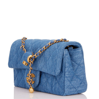 Chanel Pearl Crush Mini Rectangular Flap Bag Denim Antique Gold Hardware