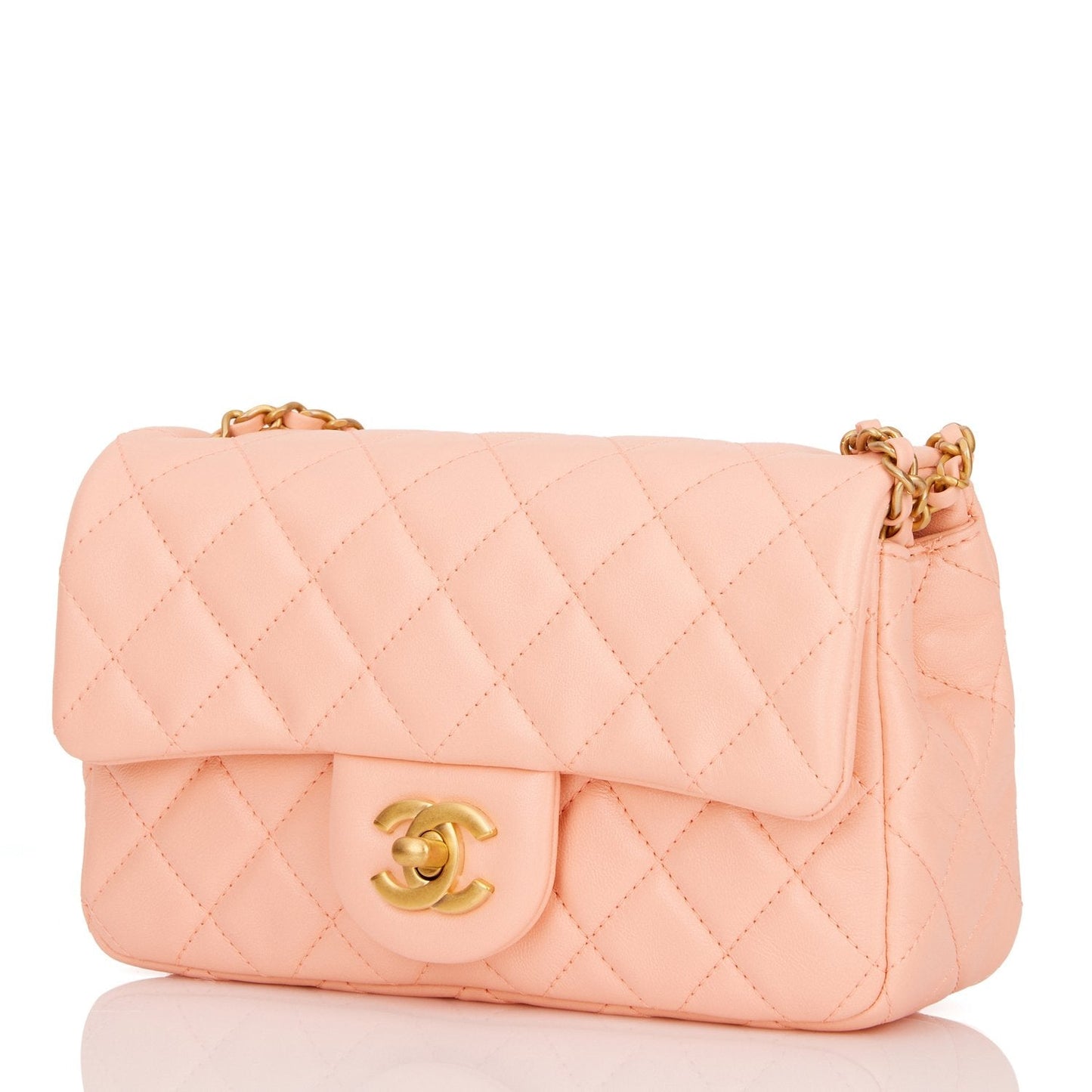Chanel Pearl Crush Mini Rectangular Flap Bag Peach Lambskin Antique Gold Hardware