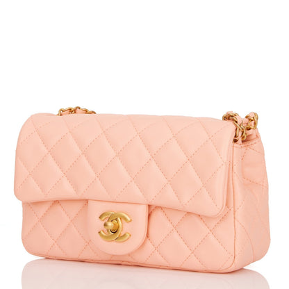 Chanel Pearl Crush Mini Rectangular Flap Bag Peach Lambskin Antique Gold Hardware