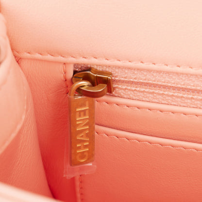 Chanel Pearl Crush Mini Rectangular Flap Bag Peach Lambskin Antique Gold Hardware