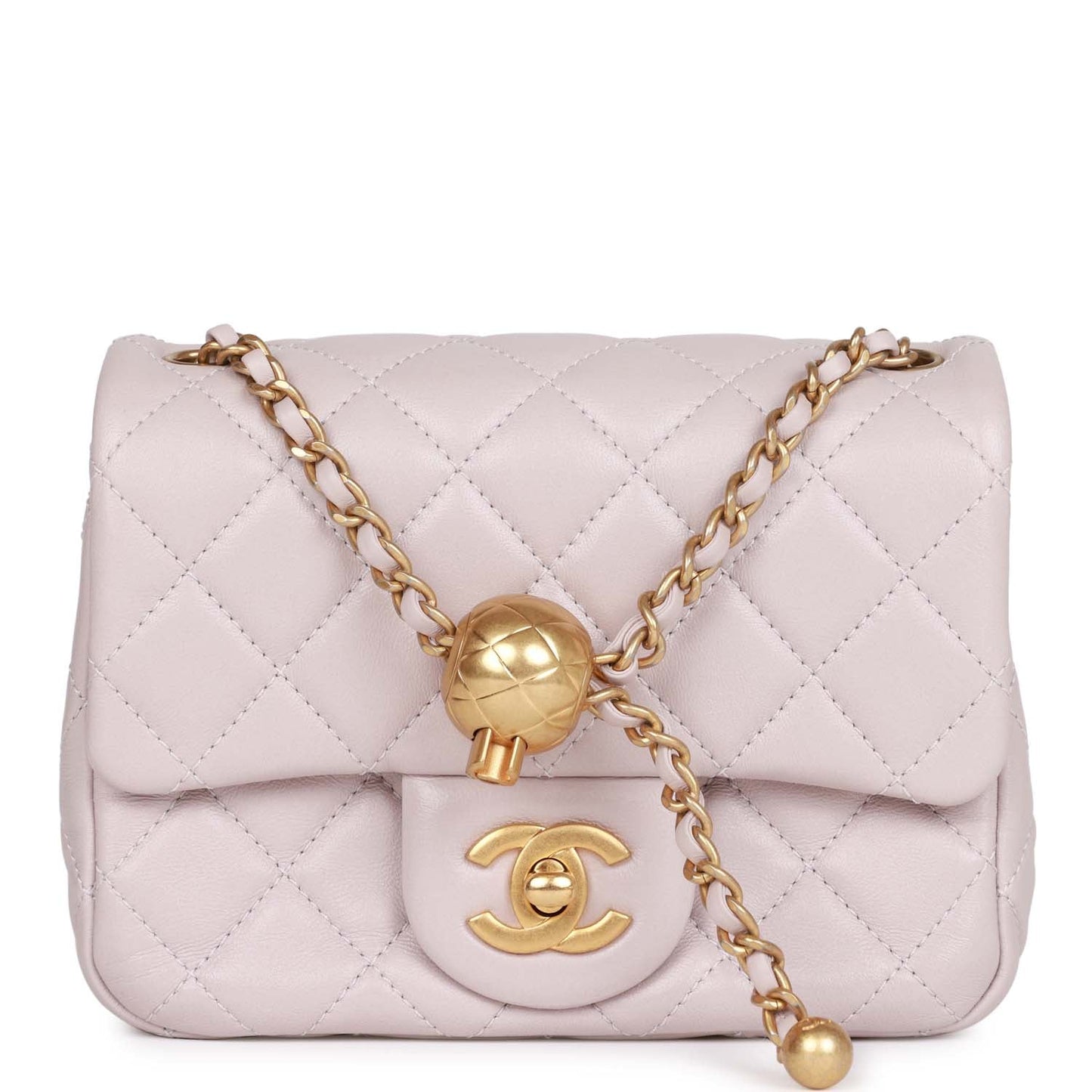 Chanel Pearl Crush Mini Square Flap Bag Purple Lambskin Antique Gold Hardware