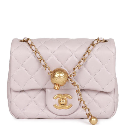Chanel Pearl Crush Mini Square Flap Bag Purple Lambskin Antique Gold Hardware