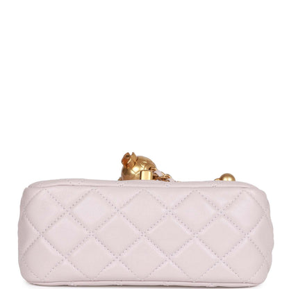 Chanel Pearl Crush Mini Square Flap Bag Purple Lambskin Antique Gold Hardware