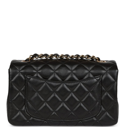 Chanel Mini Rectangular Flap Bag Black Lambskin Light Gold Hardware