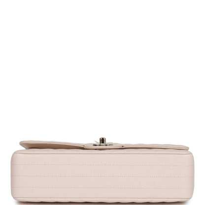 Chanel Medium Classic Double Flap Bag Beige Chevron Caviar Light Gold Hardware