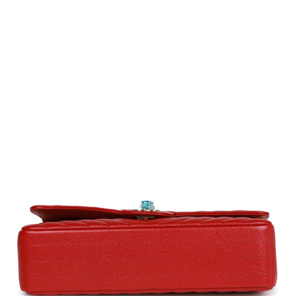 Chanel Medium Classic Double Flap Bag Red Chevron Caviar Light Gold Hardware