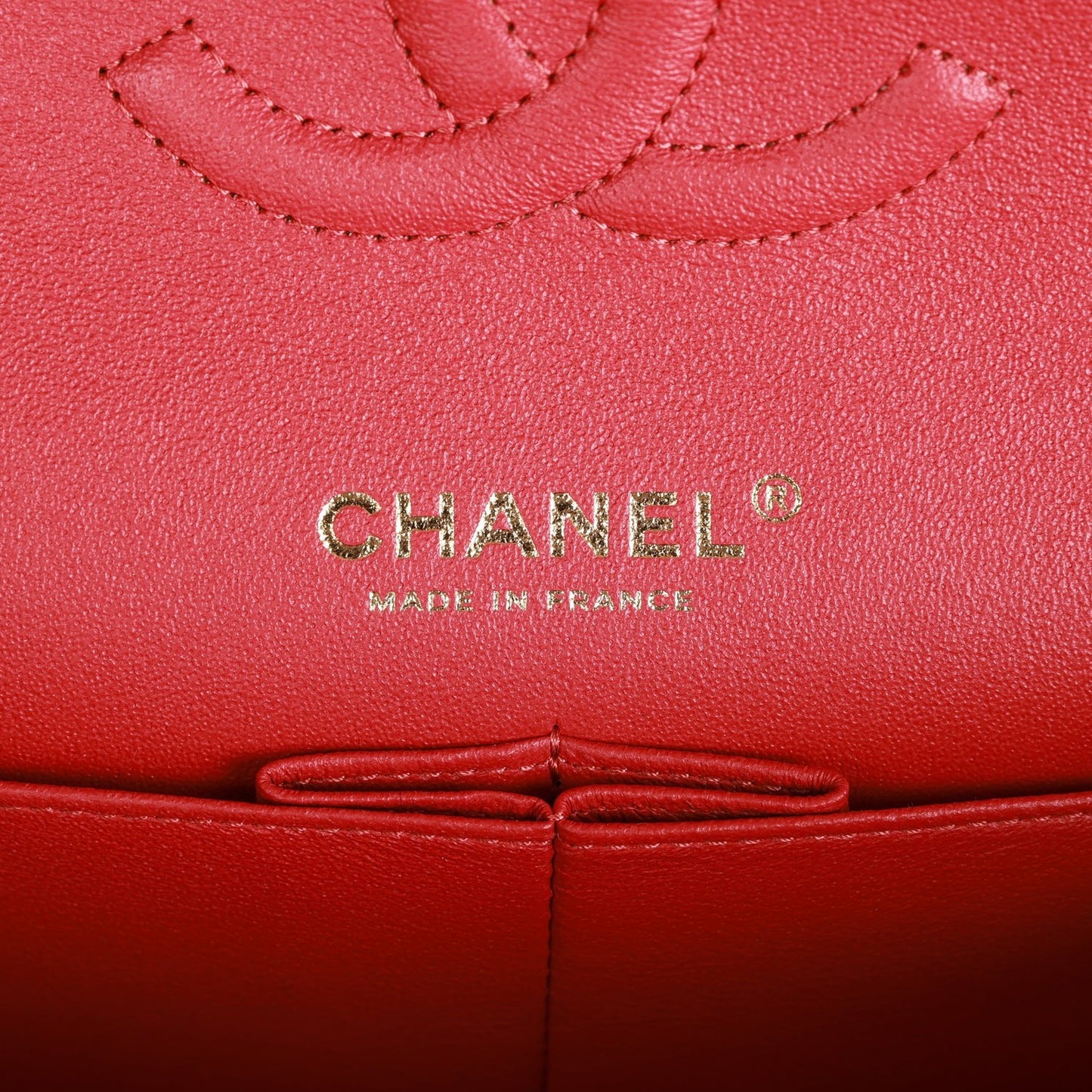 Chanel Medium Classic Double Flap Bag Red Chevron Caviar Light Gold Hardware