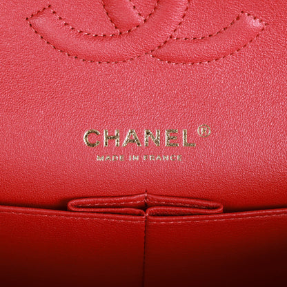 Chanel Medium Classic Double Flap Bag Red Chevron Caviar Light Gold Hardware
