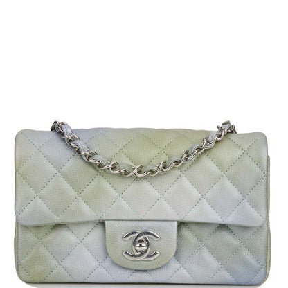 Chanel Mini Rectangular Flap Bag Grey and Green Goatskin Silver Hardware