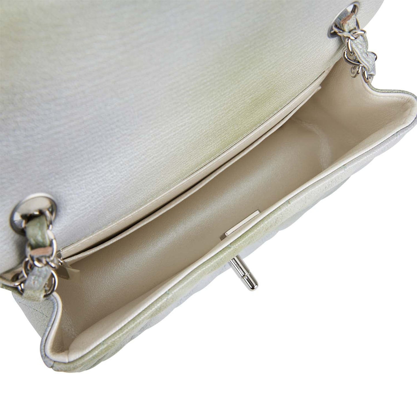 Chanel Mini Rectangular Flap Bag Grey and Green Goatskin Silver Hardware